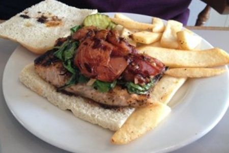 Fish sandwich with french fries